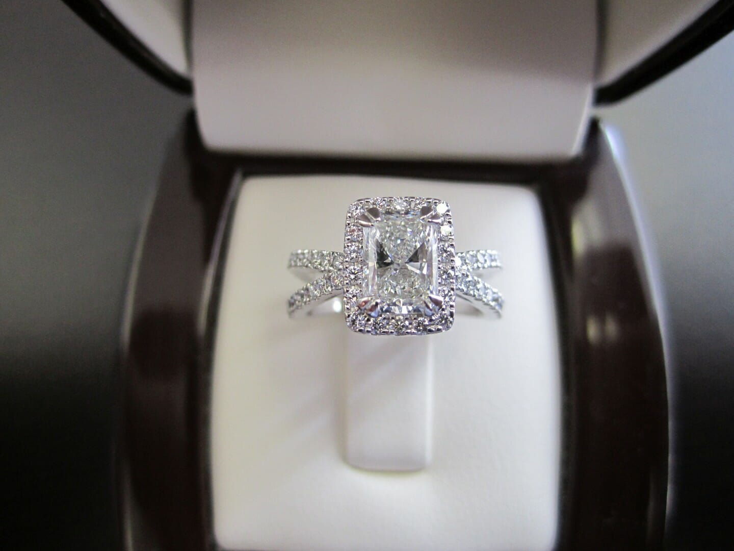 Picture of 1.01ct Radiant Cut Diamond in a Custom Engagement Ring with 0.58ctw of Accent Diamonds
