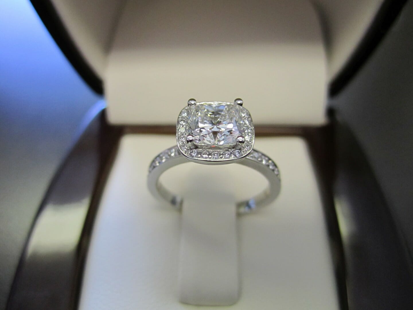 Picture of Platinum Engagement Ring with 1.04ct Cushion Center Diamond and Halo Design