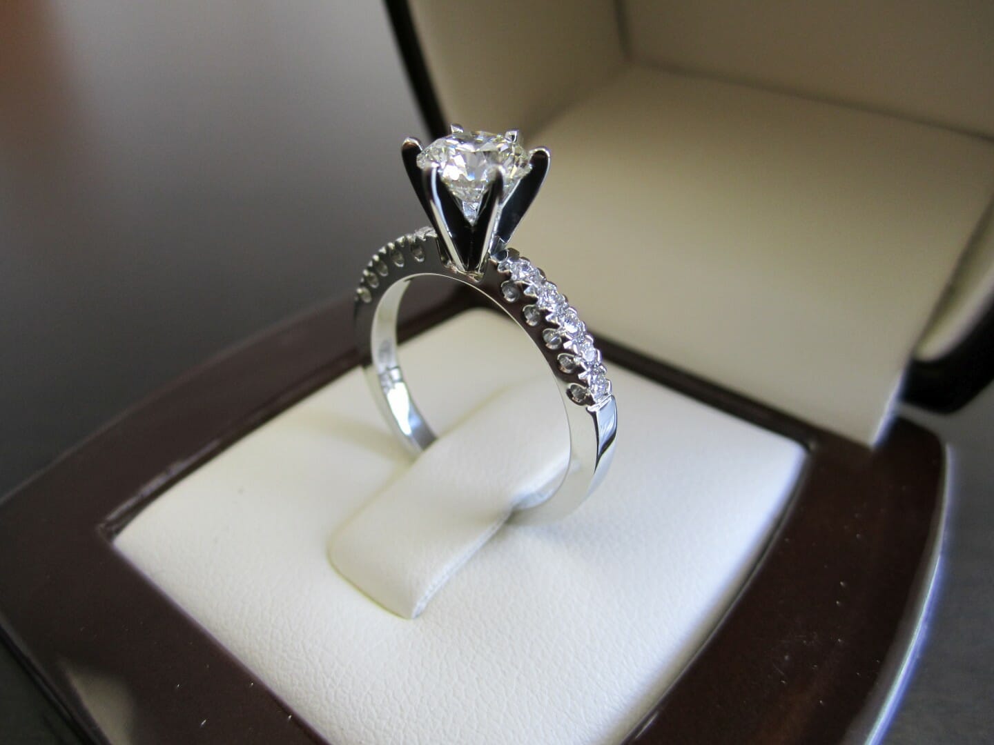 Picture of 0.95ct Round Brilliant Center Diamond in Custom Designed 19K White Gold Engagement Ring