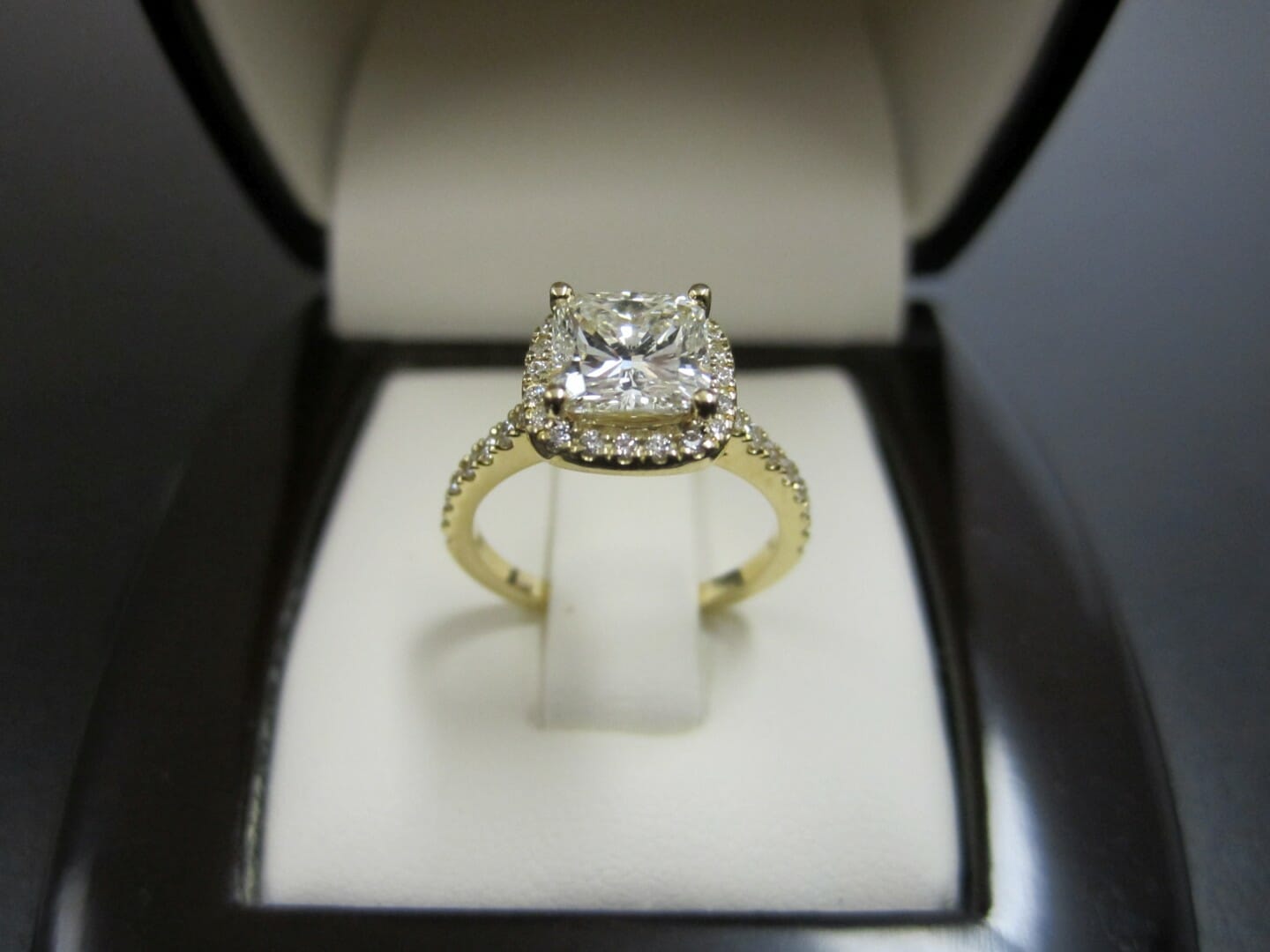 Picture of 1.26ct Cushion Brilliant Diamond with a Square Halo Micro Pave Engagement Ring in 18K Yellow Gold