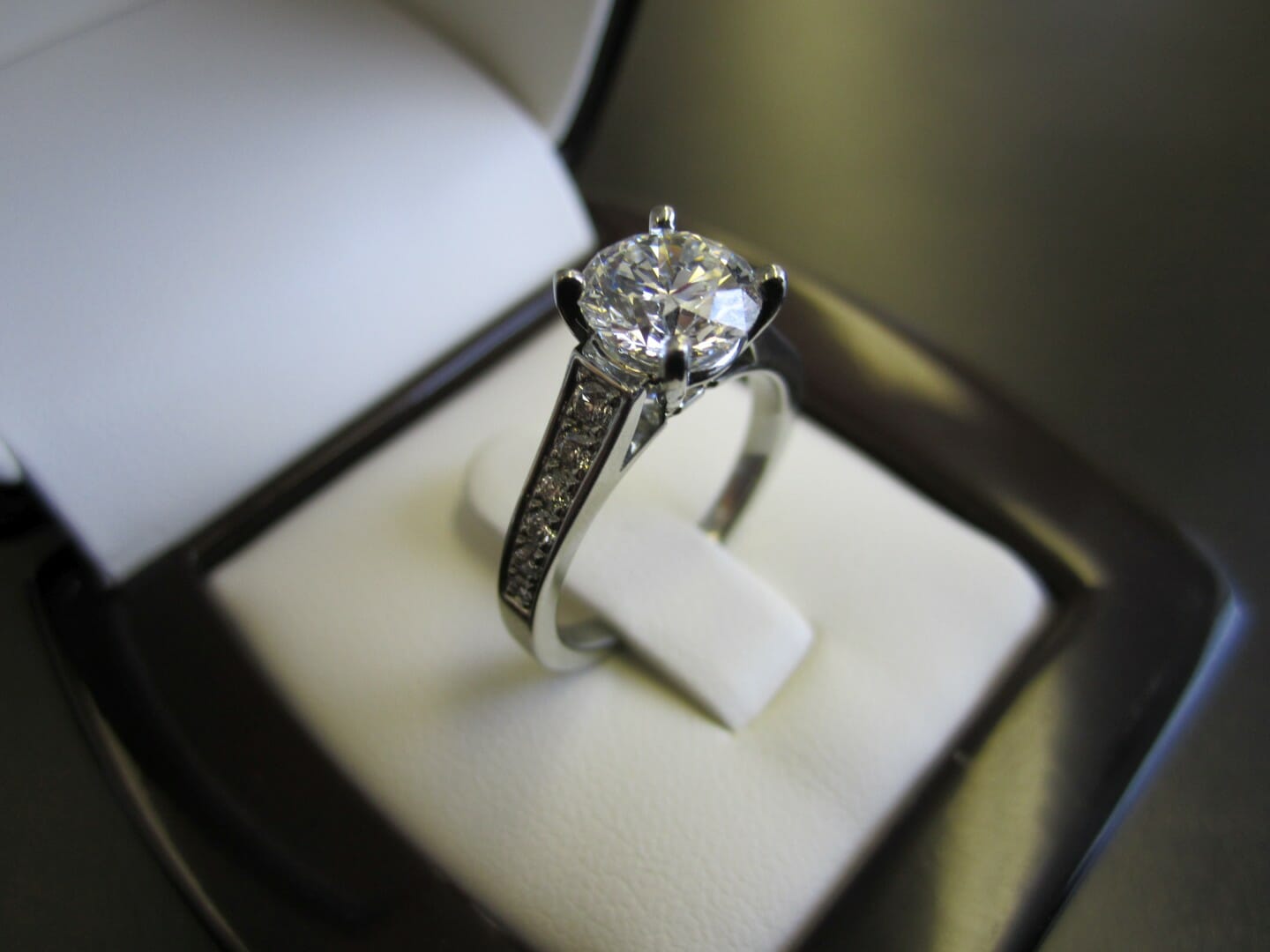 Picture of 1.55ct Round Brilliant Diamond with a Pave Set 19K White Gold Engagement Ring