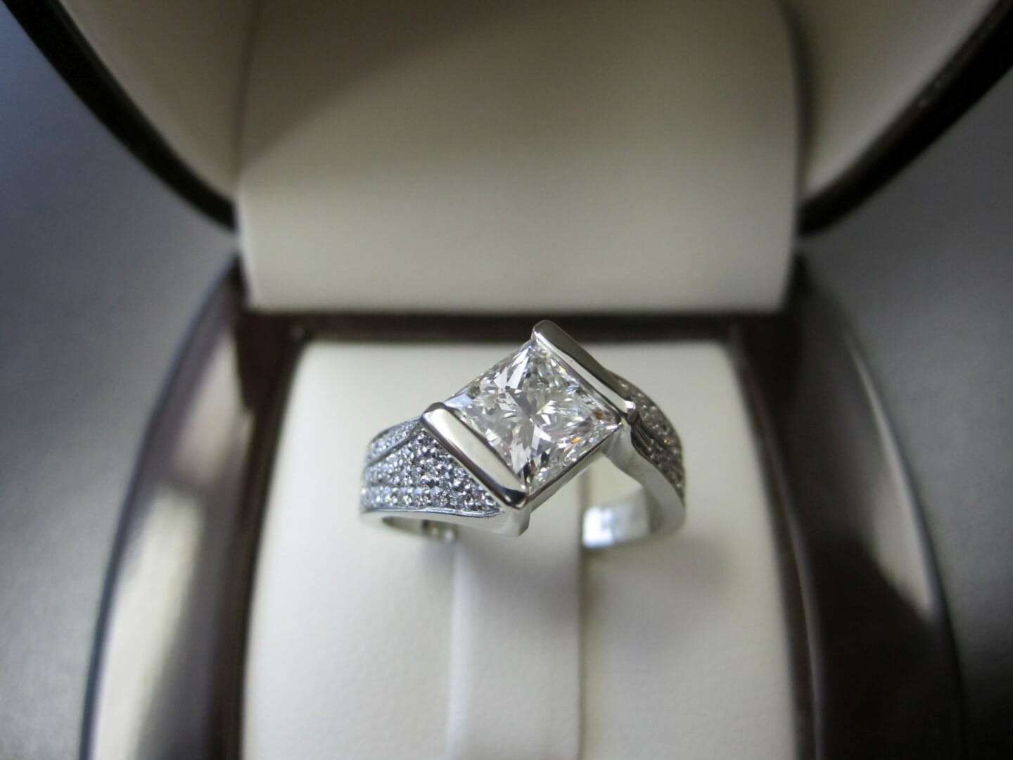 Picture of 1.5ct Princess Cut Diamond in a Custom Designed Pave Engagement Ring